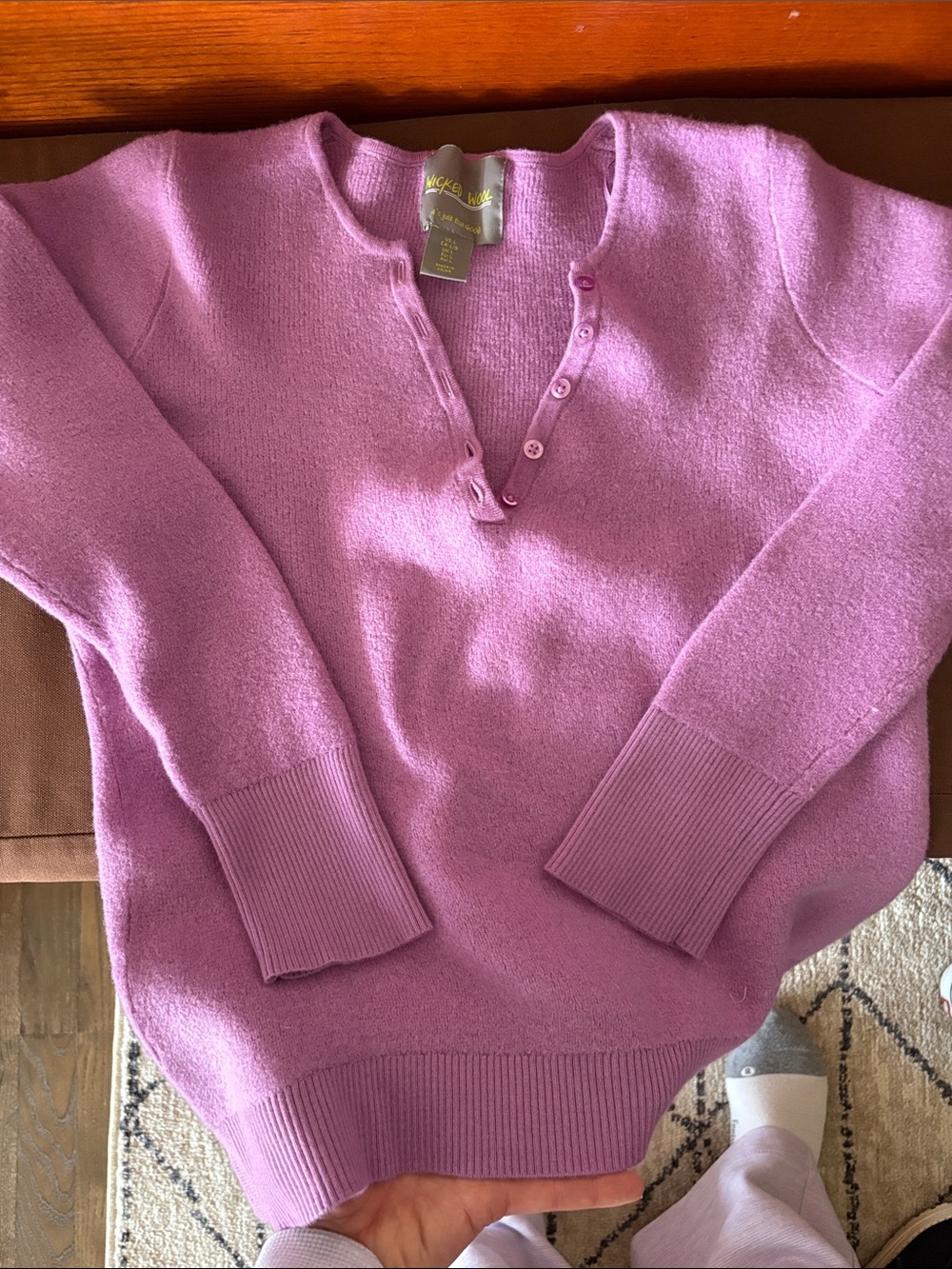 Wicked wool Lilac Scoop-Neck wool Button Pullover Sweater